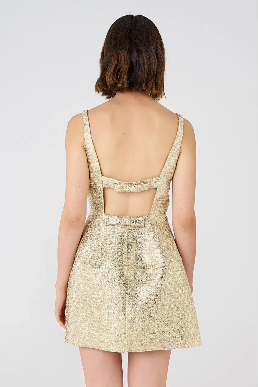 Oroton Metallic Mini Dress Gold Size 10 photo 3
