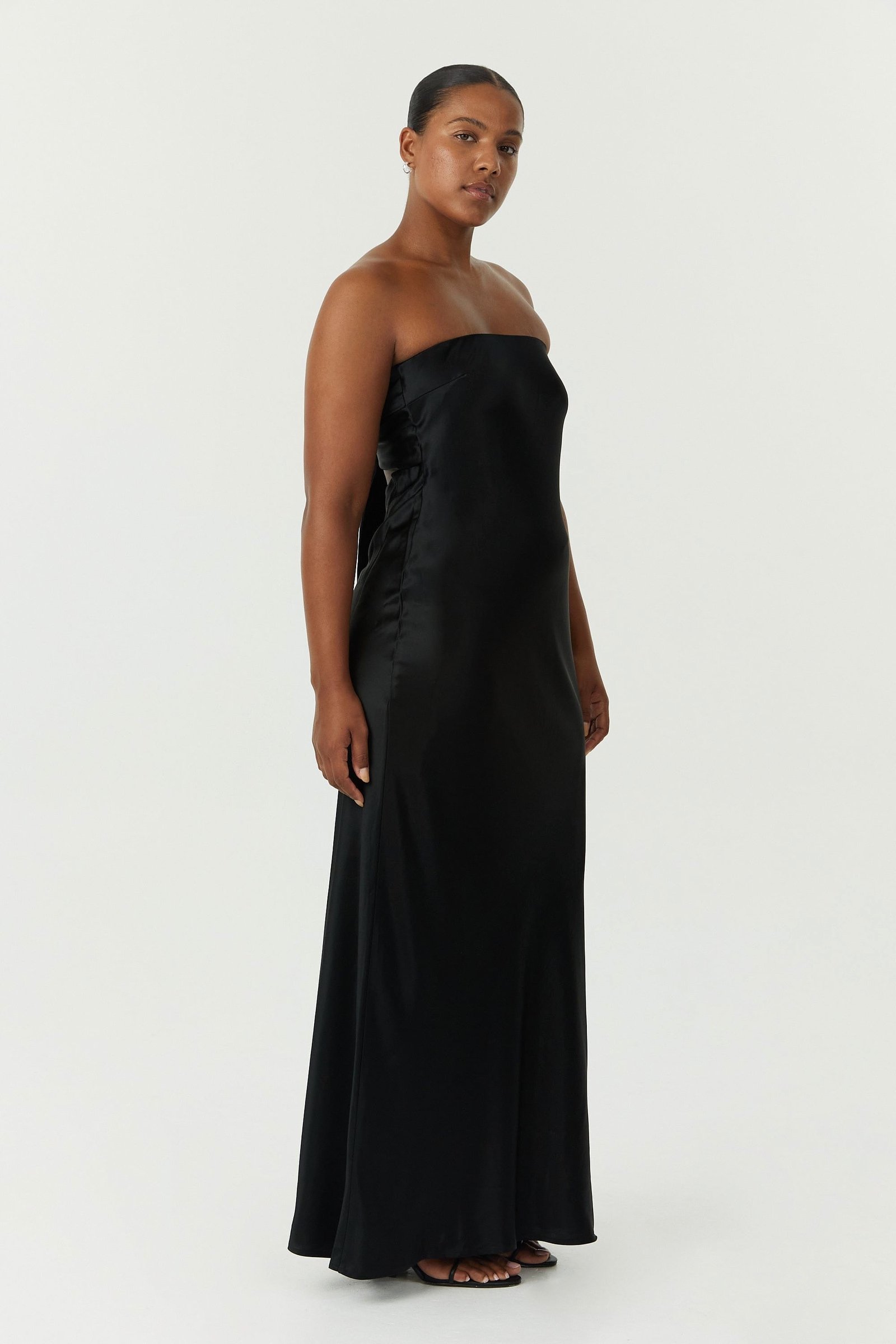 THIRD FORM SATIN TIE BACK STRAPLESS MAXI DRESS - BLACK photo 2