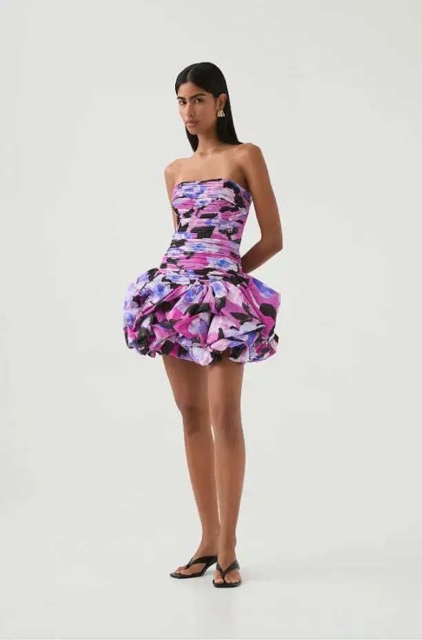 Aje Behold Bubble Hem Mini Dress Lilac Nights Size 8 photo 2