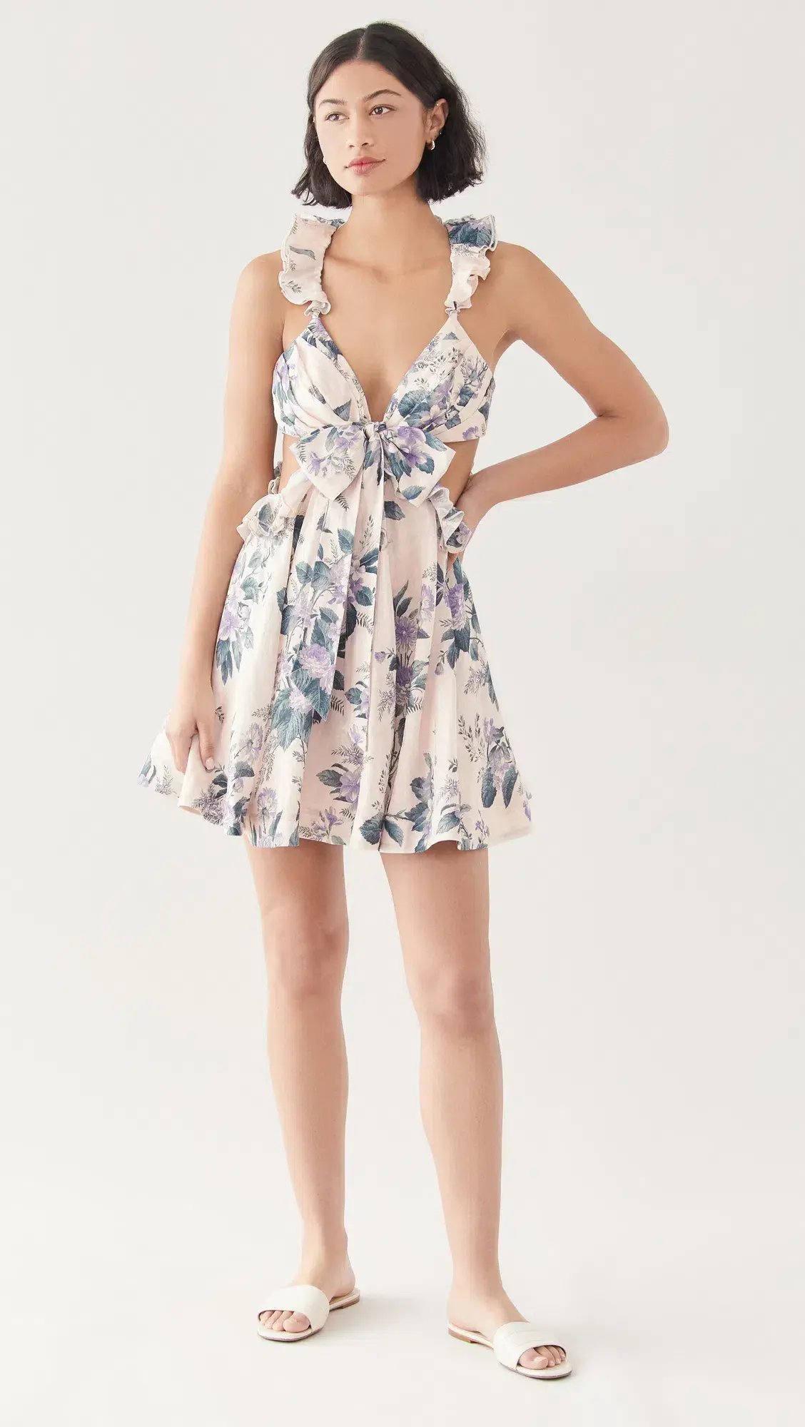 Zimmermann The Cassia Ruffle Mini Dress In Hydrangea Floral Size 2/Au 12 photo 2