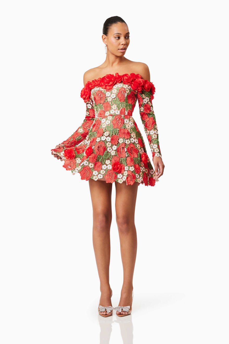 Elliatt Roselyn Long Sleeve Dress - Red Multi photo 3