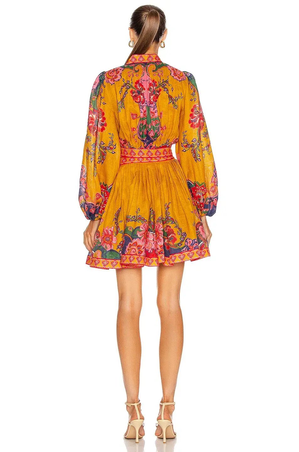 Zimmermann Lovestruck Wrap Mini Dress Gold Paisley Floral Size 3/Au 14 photo 3