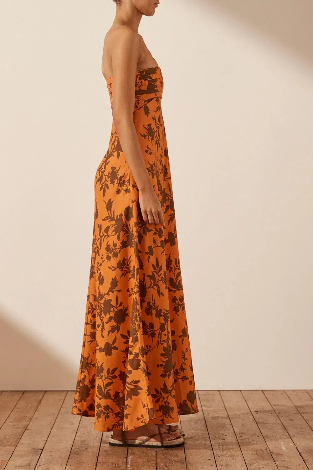 Shona Joy Uli Linen Corded Strapless Maxi Dress Print Size 8 photo 2