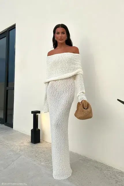 Meshki Marisol Off Shoulder Boucle Maxi Dress in Ivory Size S / AU 8 photo 7
