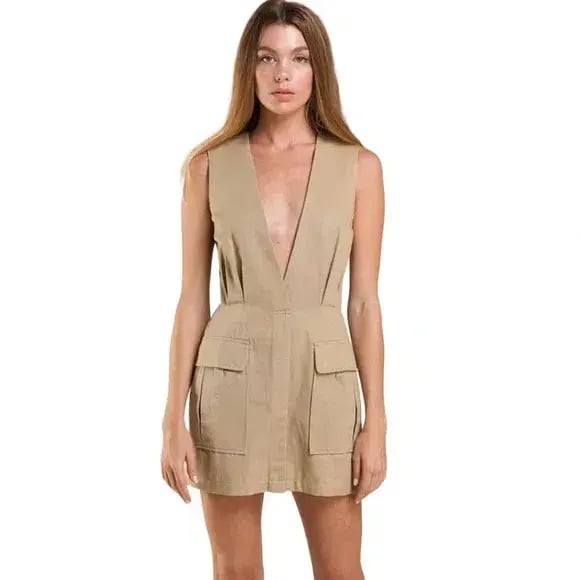 House of CB London Deep V Neck Mini Dress Safari Size 6 photo 2