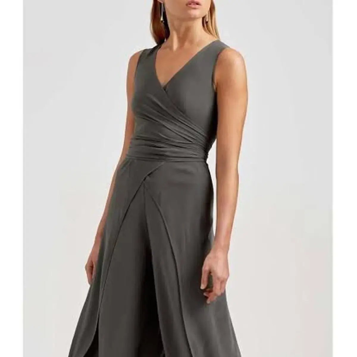 Scanlan Theodore Silk Wrap Jumpsuit Khaki Green Size 8 photo 2