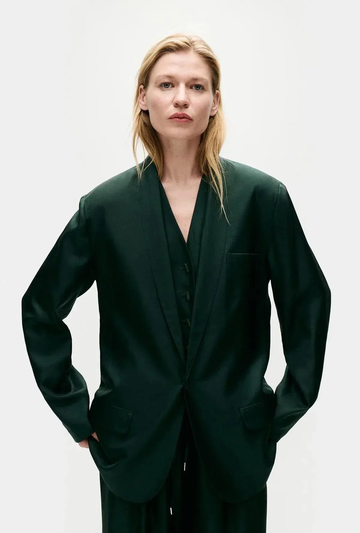 Silk Laundry Twill Miami Blazer Scarab Green Size 8/S photo 2