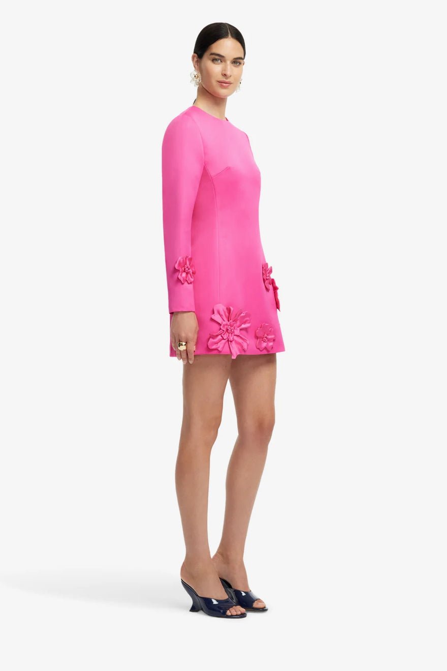 Leo Lin Aliza Long Sleeve Petal Mini Dress - Hot Pink photo 3