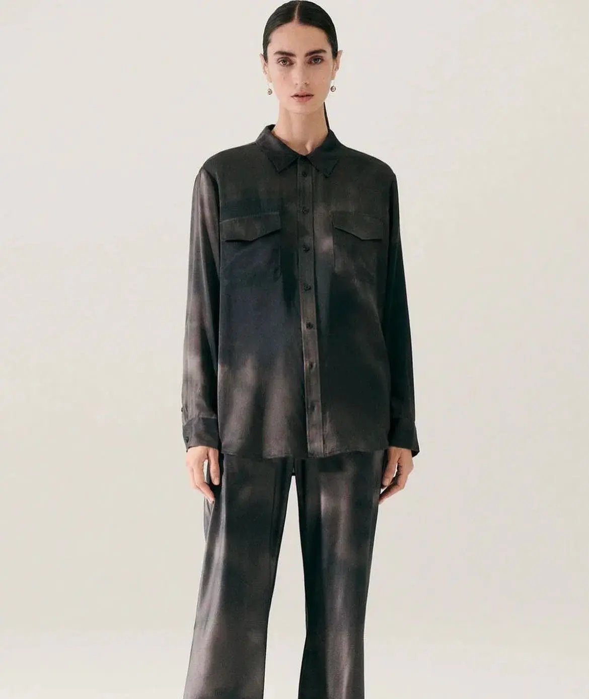 Silk Laundry Shirt and Bias Cut Pants Set Smoke Size M/Au 10 photo 2