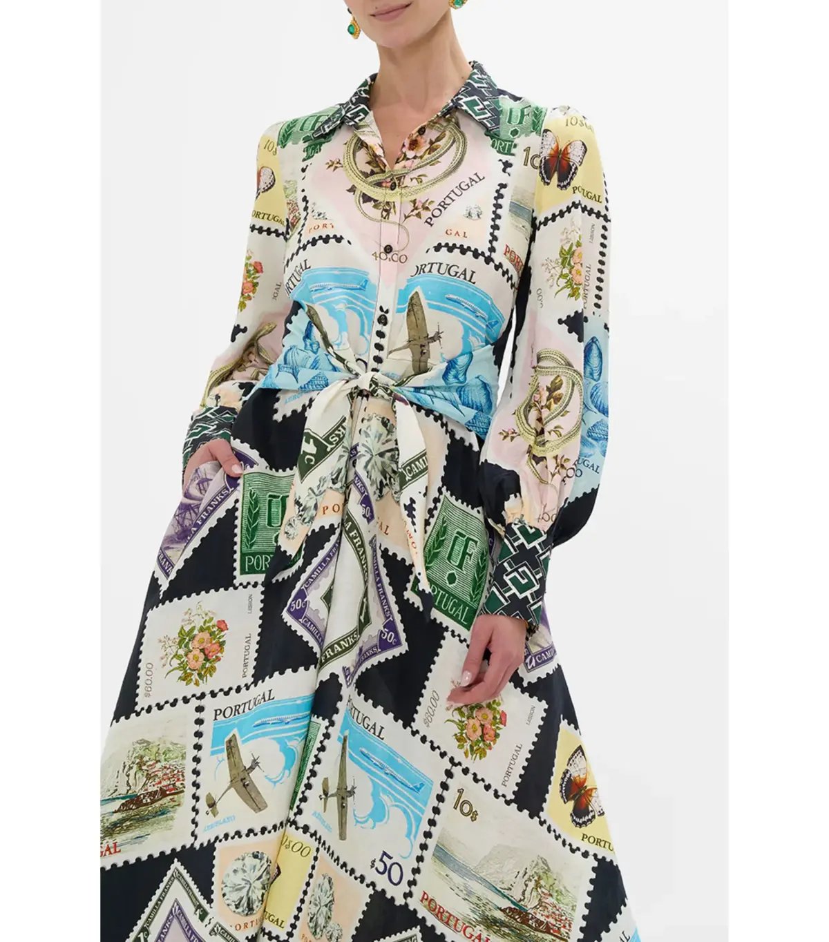 Camilla My Porto Pen Pal Waist Tie Midi Shirt Dress Multi Size AU 10 photo 3
