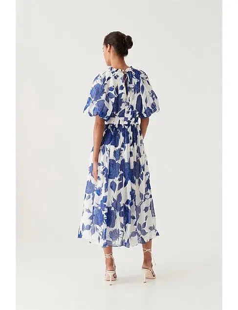 AJE ELYSIUM BLOUSON MIDI DRESS in NEO ROSE SIZE 14 photo 3