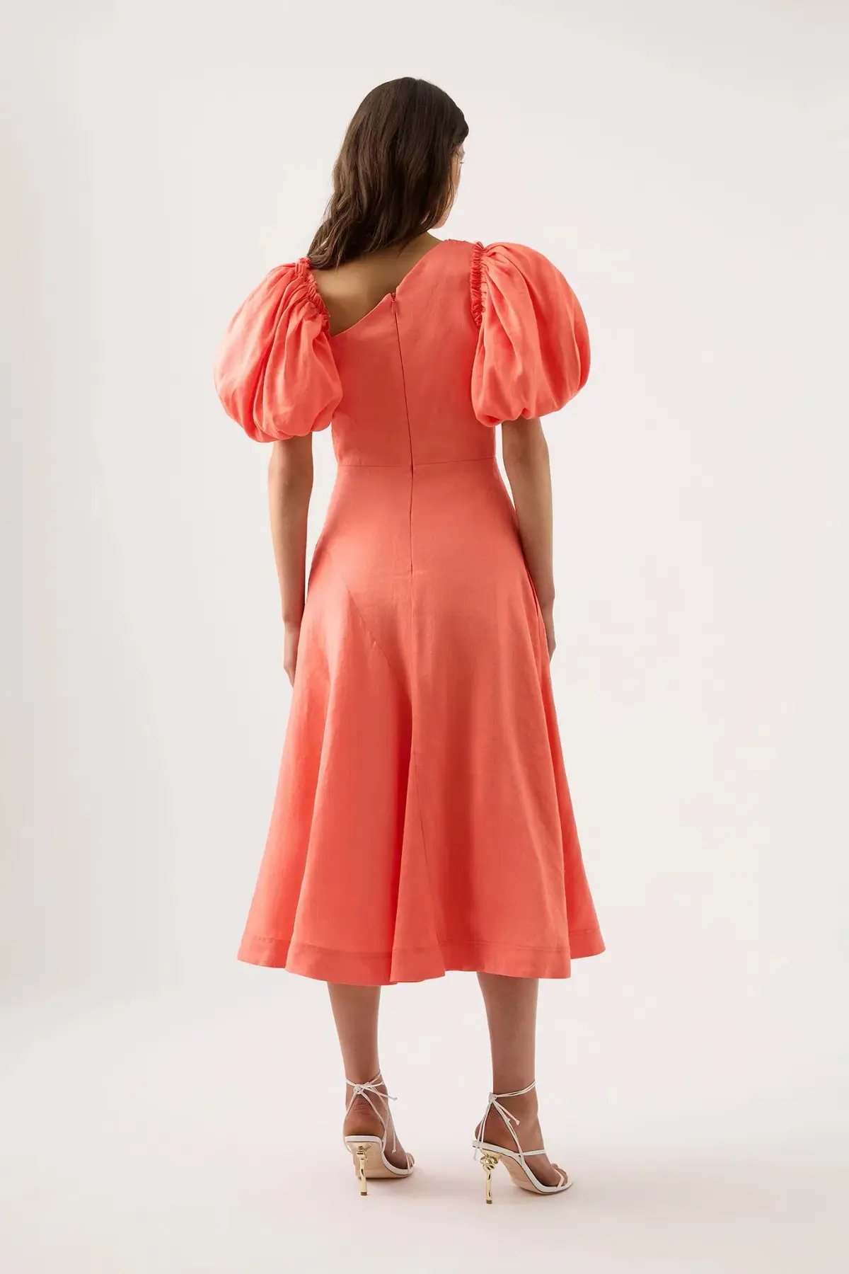 AJE - Maia Off Shoulder Midi Dress in Coral - Size 8 photo 4