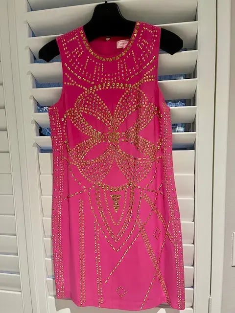 Versace H&M Party Pink Gold Mini Sild Dress Size 8 photo 5