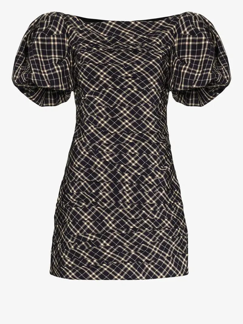 Khaite Shelly Checked Dress Navy Check Size 6 photo 3