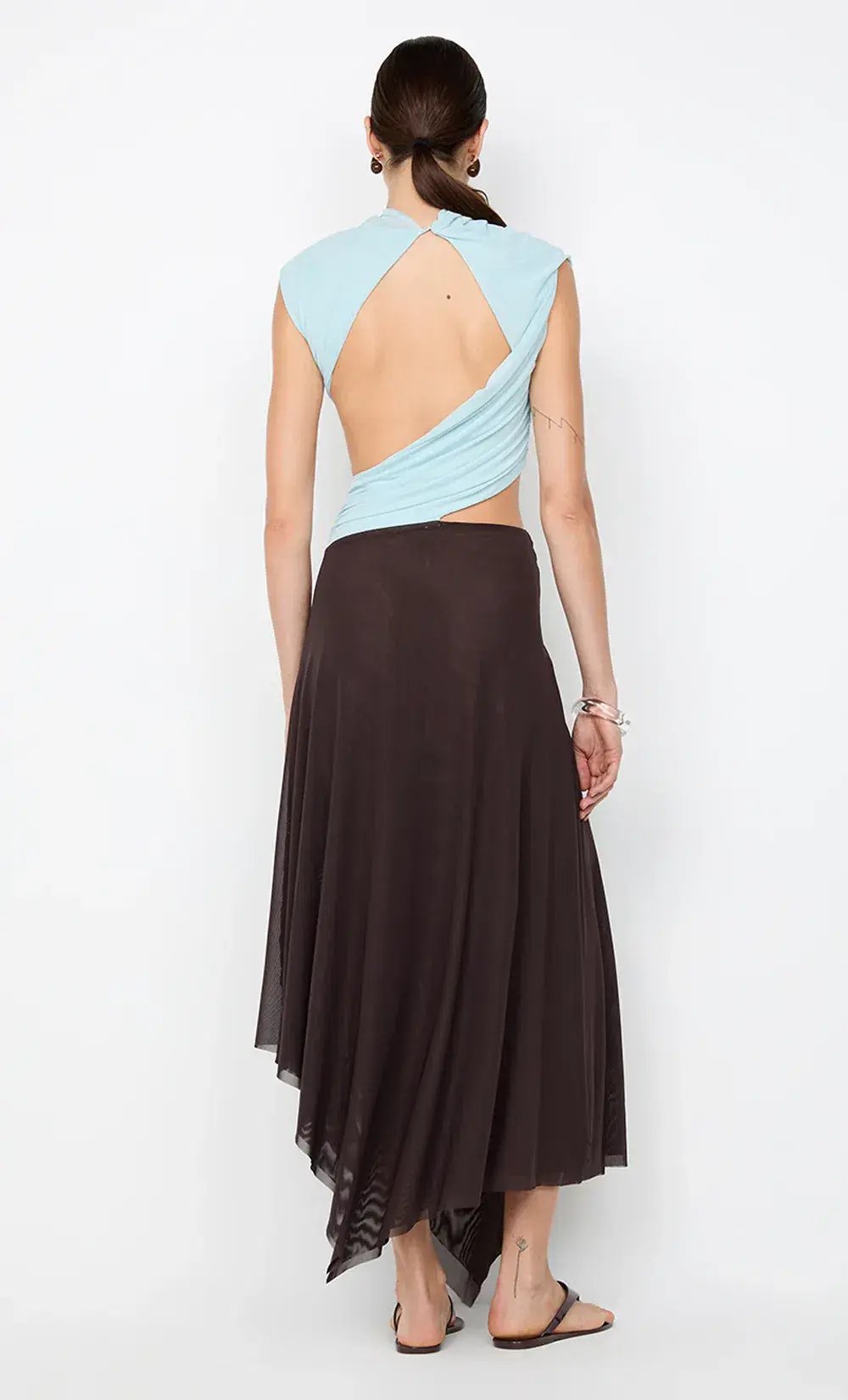 Bec & Bridge CONNI ASYM MIDI DRESS ARCTIC BLUE / DARK CHOC Size 10 photo 4