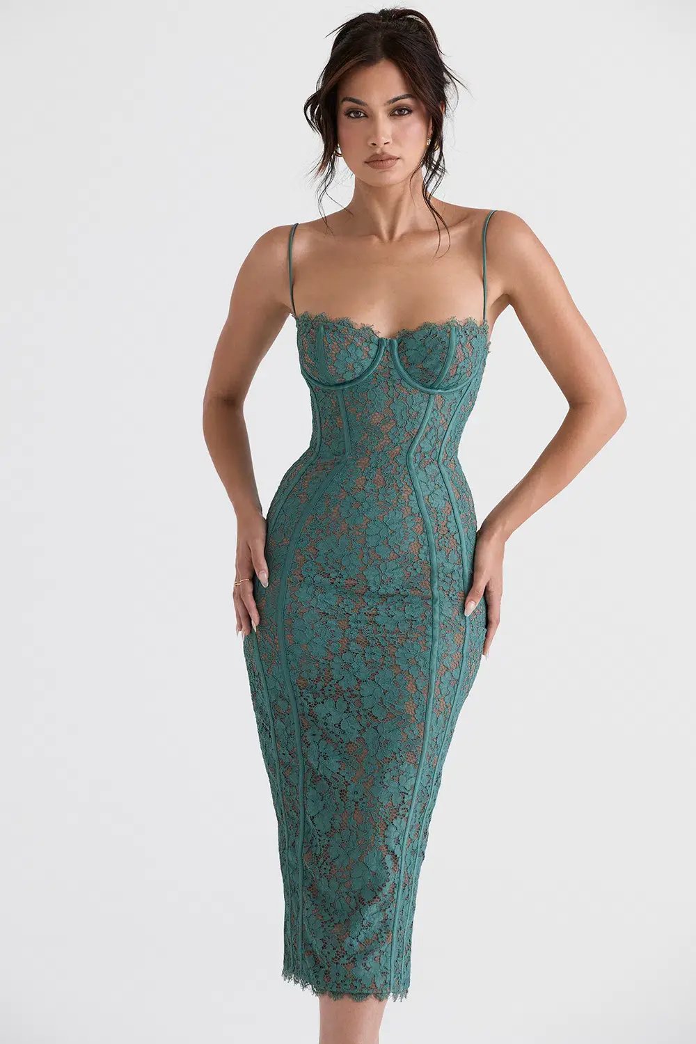 House of CB Joelle Lace Midi Dress Green Size L/Au 12 photo 2