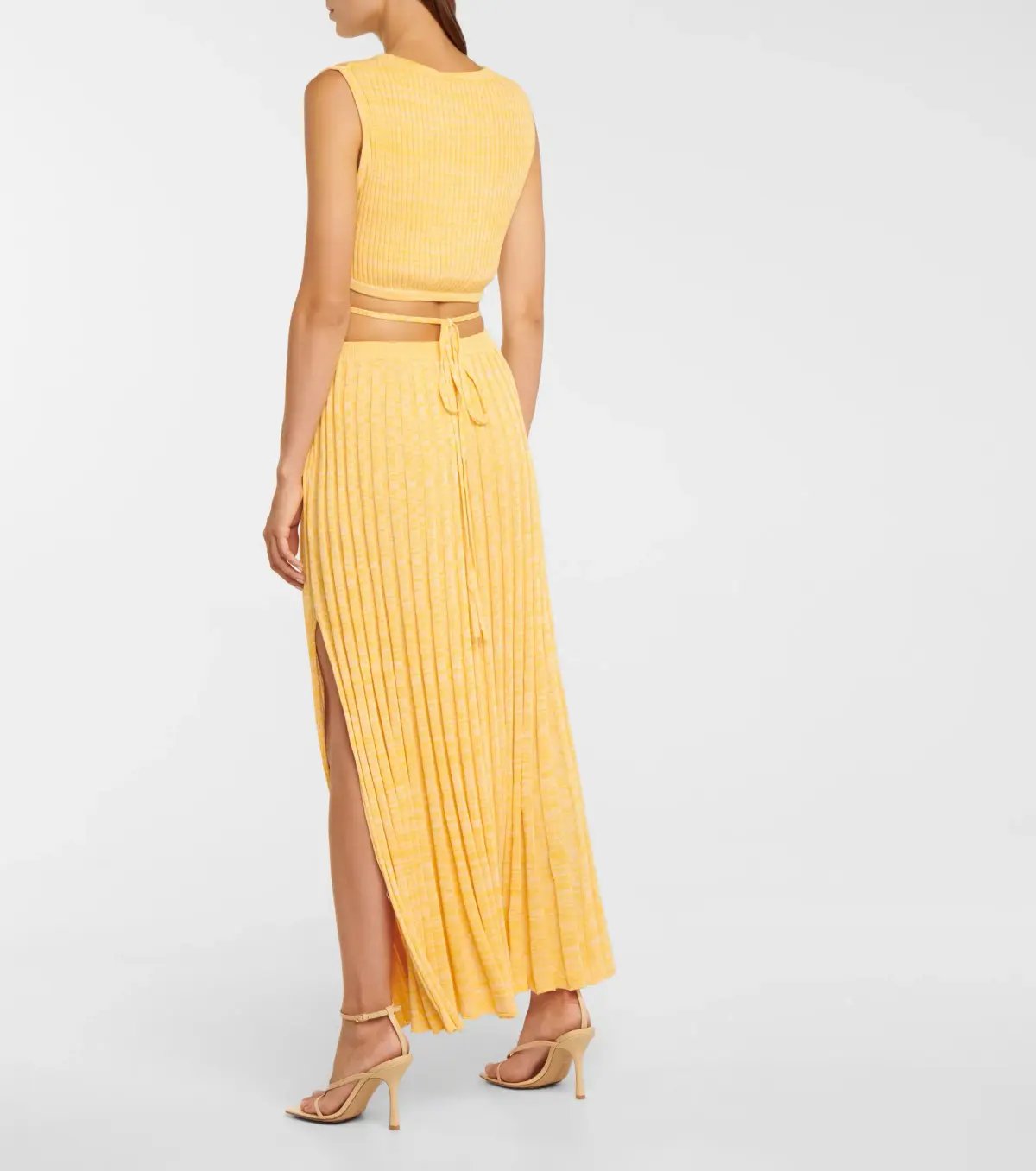 Christopher Esber Wrap Tie Knit Cropped Top and Pleated Knit Tie Midi Skirt Set Yellow Size 4 photo 2
