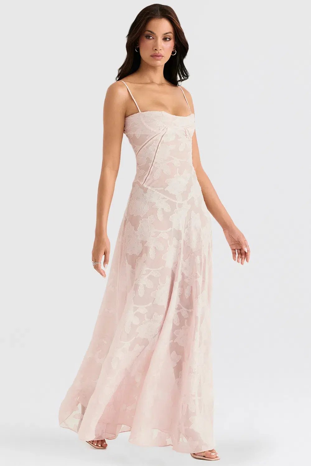 House of CB Seren Lace Back Maxi Dress Soft Pink Floral Size XS / AU 6 photo 2