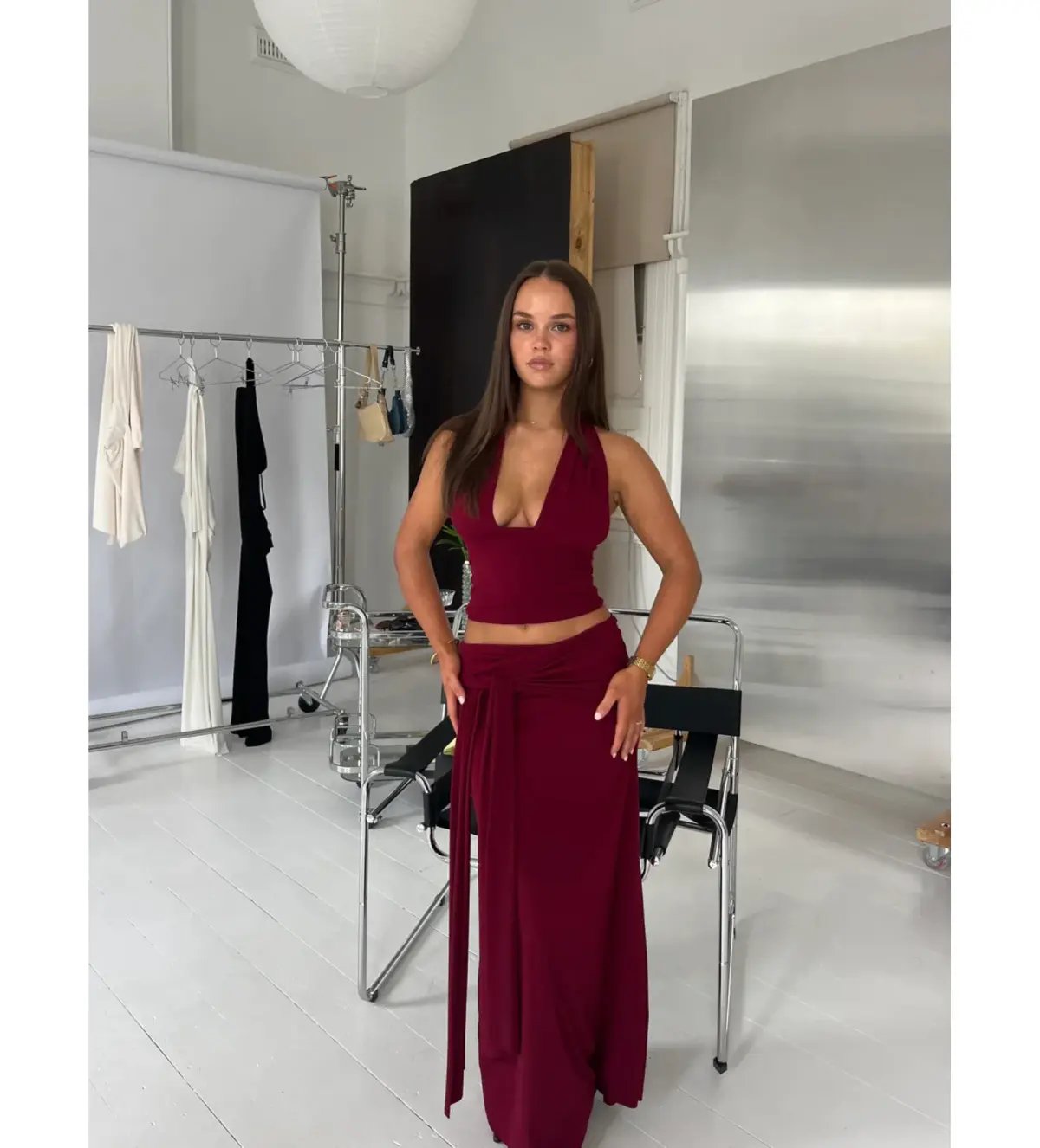 LaMarie Sofia Halter Top and Low Rise Sash Maxi Skirt Set Wine Size XS -S/AU 6 - 8 photo 2