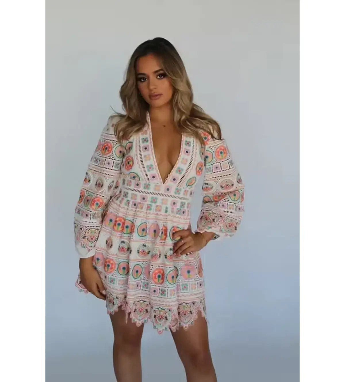 Zimmermann Brighton Plunge Embroidered Floral Mini Dress in Multi Size 0/ 8 AU photo 3