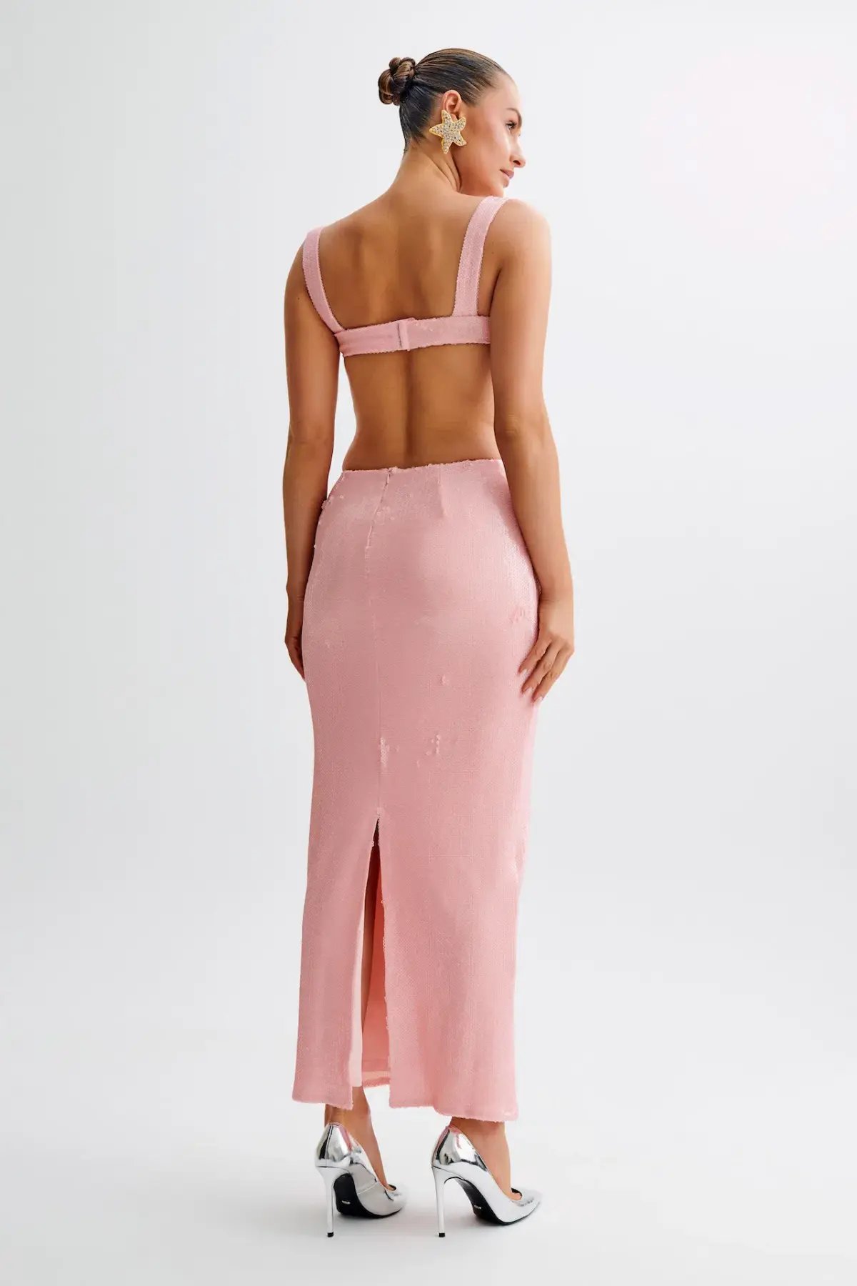 Meshki Adoria Sequin Cut Out Maxi Dress in Pale Pink Size M / AU 10 photo 3