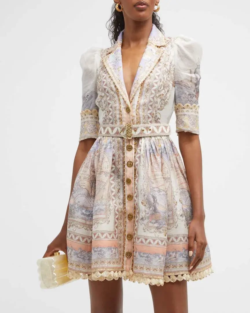 Zimmermann High Tide Mini Shirt Dress Odyssey Print Size 1 / Au 10 photo 2