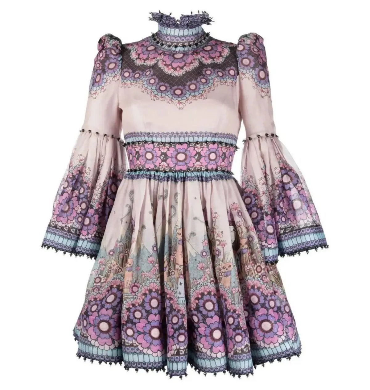 Zimmermann Celestial Bell Sleeve Mini Dress Gemini Zodiac Print Size 3 / AU 14 photo 6