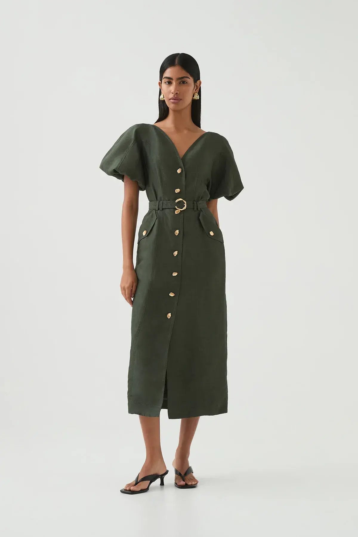 Aje Paloma Utility Midi Dress Midnight Green Size AU 10 photo 2
