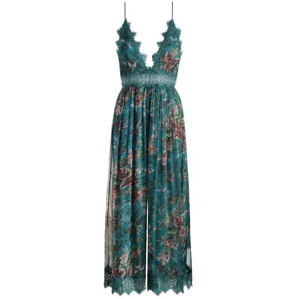 Zimmermann Silk Tropicale Crinkle Jumpsuit Teal Floral Green Size 0 / AU 8 photo 3