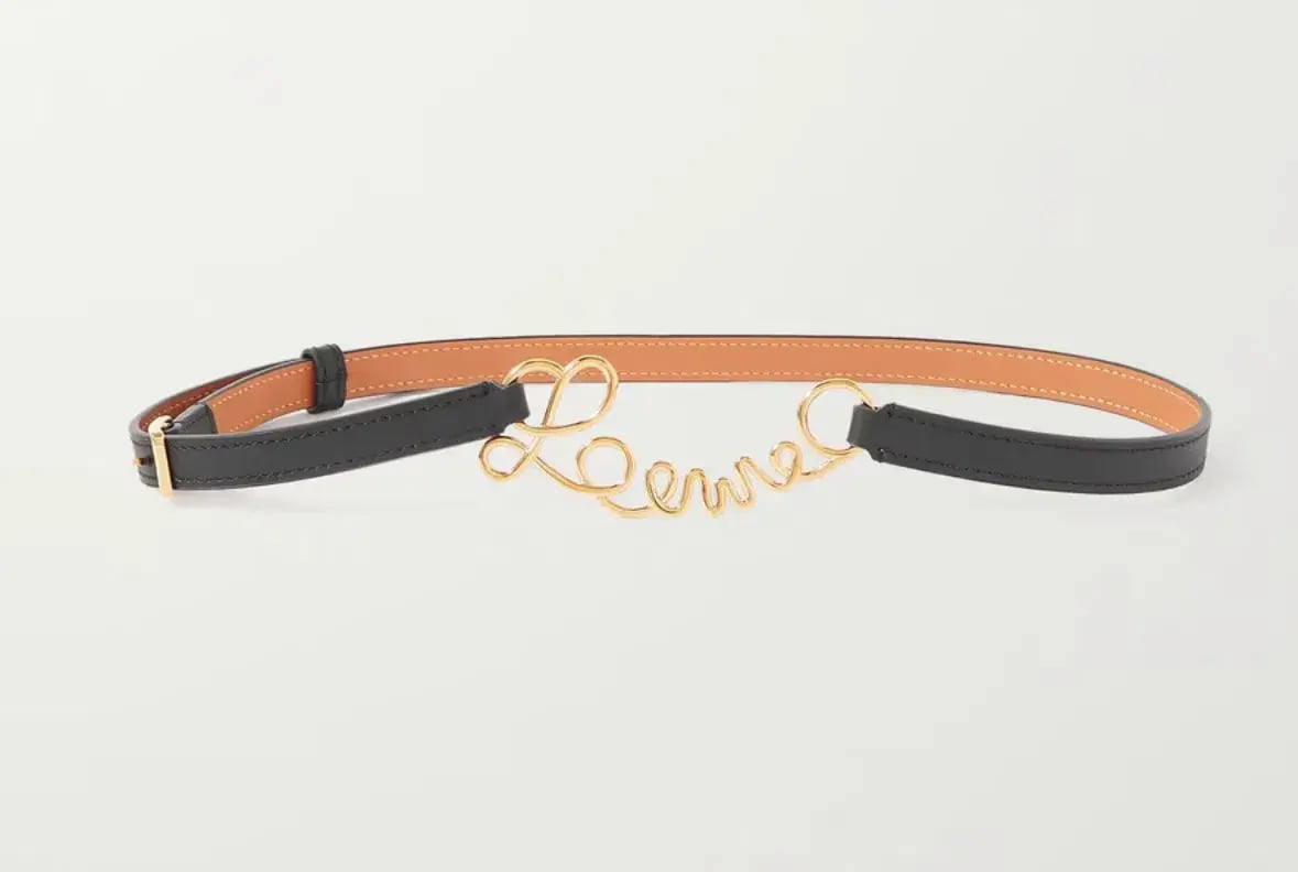 Loewe Word Leather Logo Belt Black and Gold Size 6 photo 3