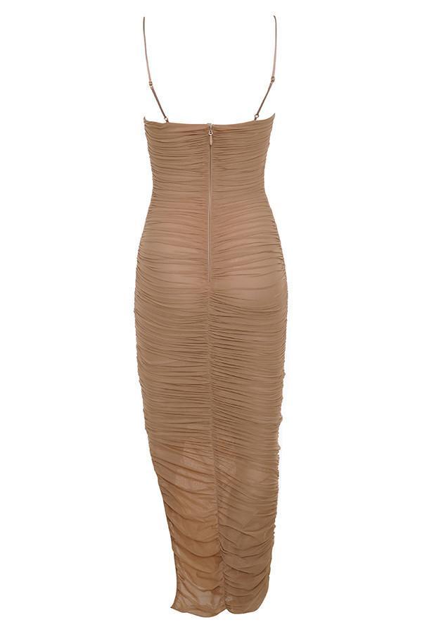 House of CB Fornarina Organza Mesh Midi Dress Tan Size 8 photo 5