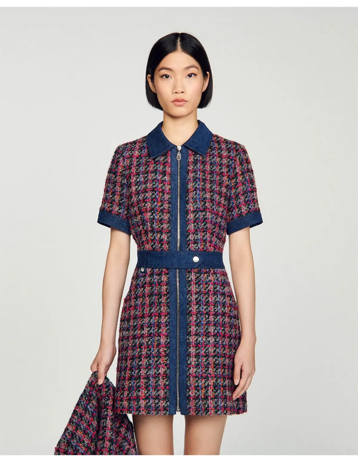 Sandro Denim Tweed Mini Dress Multi Size 12 AU photo 2