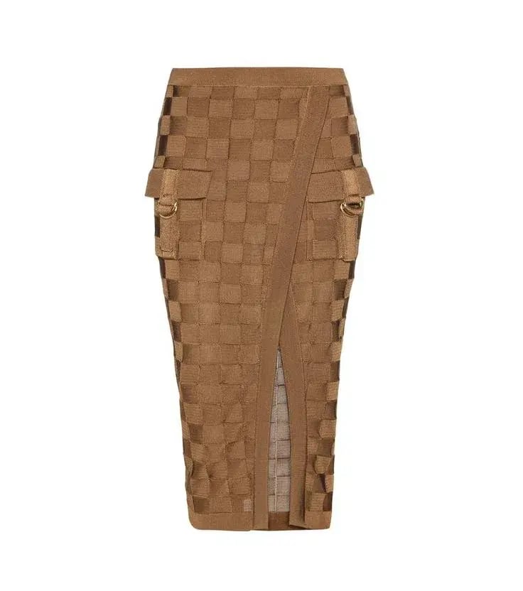 Balmain Woven Skirt Brown Size 6 photo 2
