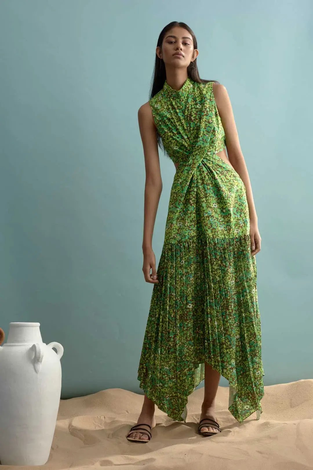 Alemais Phyllis Twist Front Pleat Dress Green Size 14 photo 3