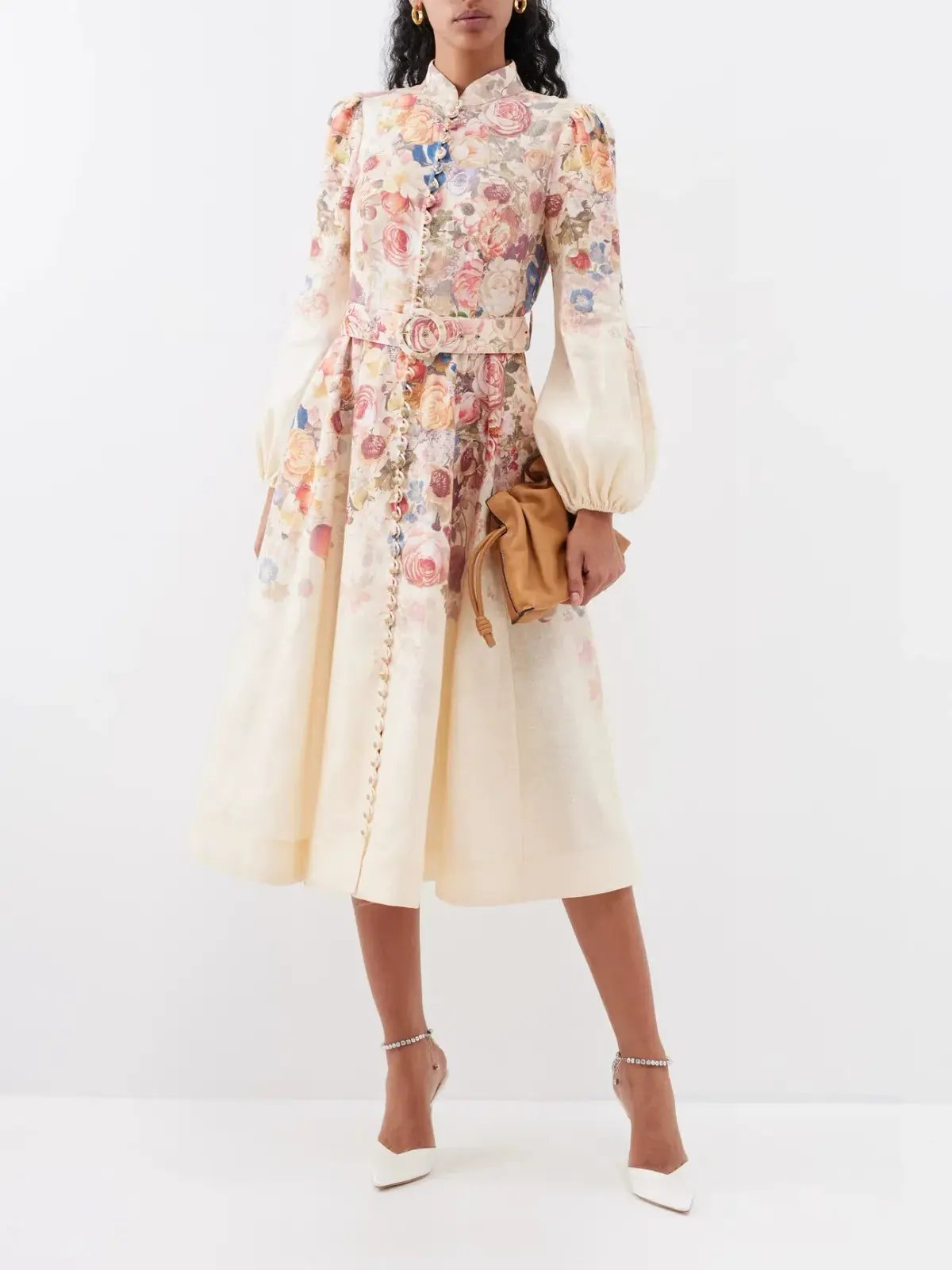 Zimmermann Luminosity Buttoned Midi Dress Morisot Cream Floral Print Size 2 / AU 12 photo 2