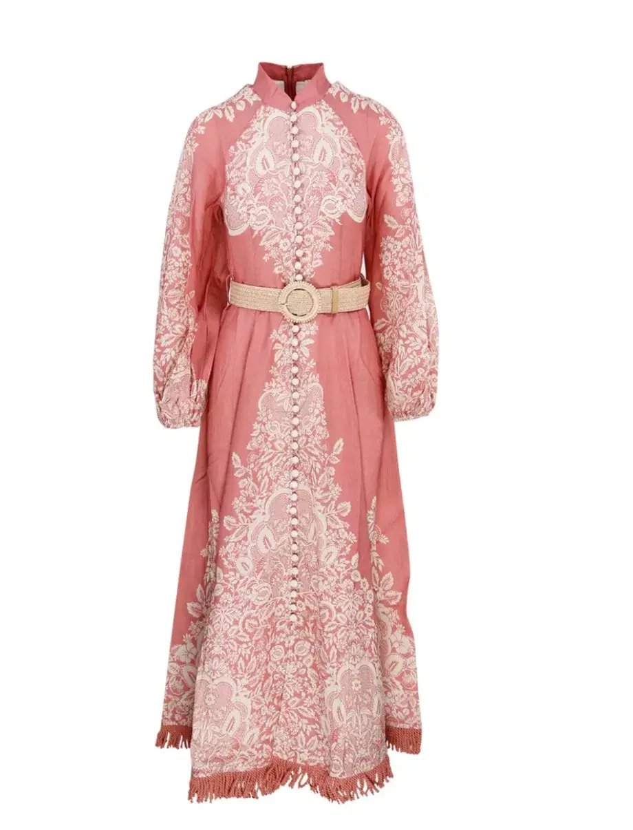 Zimmermann Pattie Fringed Midi Dress Pink Size 0/Au 8 photo 3