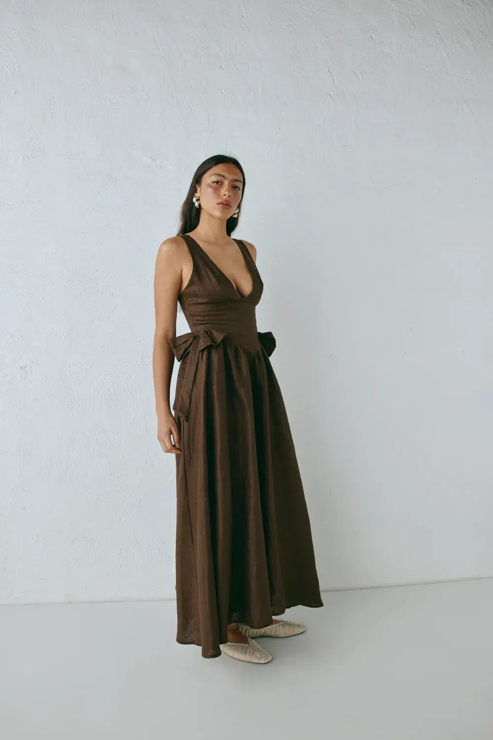 Vrg Grl Daphne Linen Midi Dress Chocolate Size 10-12 photo 2