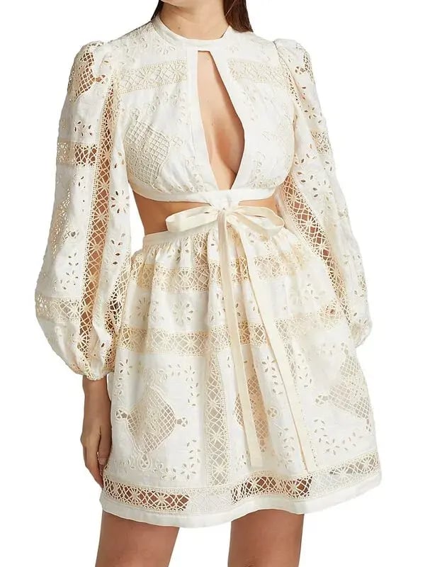 Zimmermann Aliane Embroidered Short Dress Ivory Size 0 / AU 8 photo 2