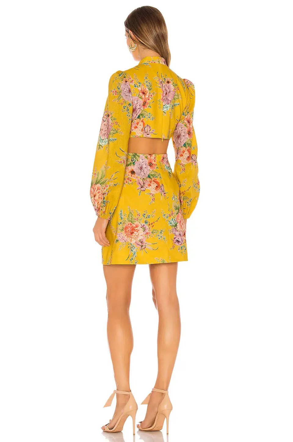 Zimmermann Zinnia Bow Cut Out Short Dress Golden Floral Size 1 / AU 10 photo 3