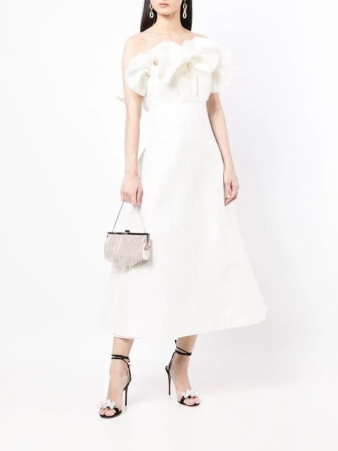 Rachel Gilbert Freida Ruffled Strapless Midi Dress In White photo 2