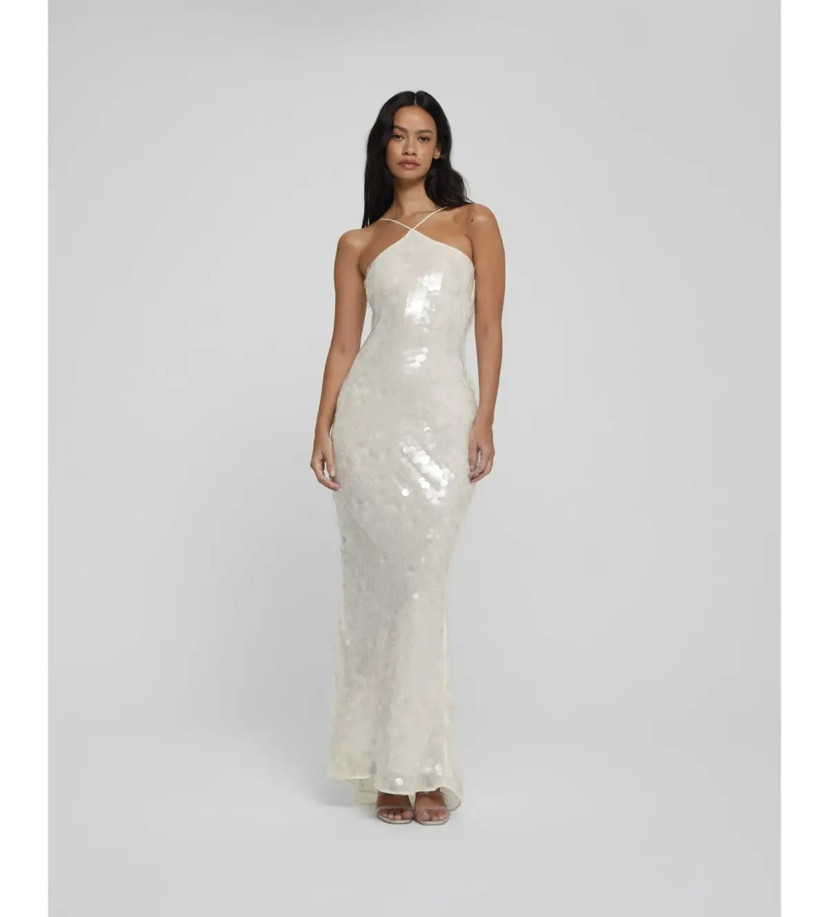 Rat & Boa Emmanuella Halter Maxi Dress in White Sequin Size XS / AU 6 photo 8