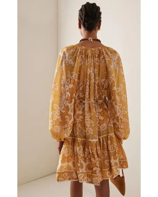 Zimmermann Raie Tiered Billow Mini Dress in Gold Damask Size 0/8 AU photo 2