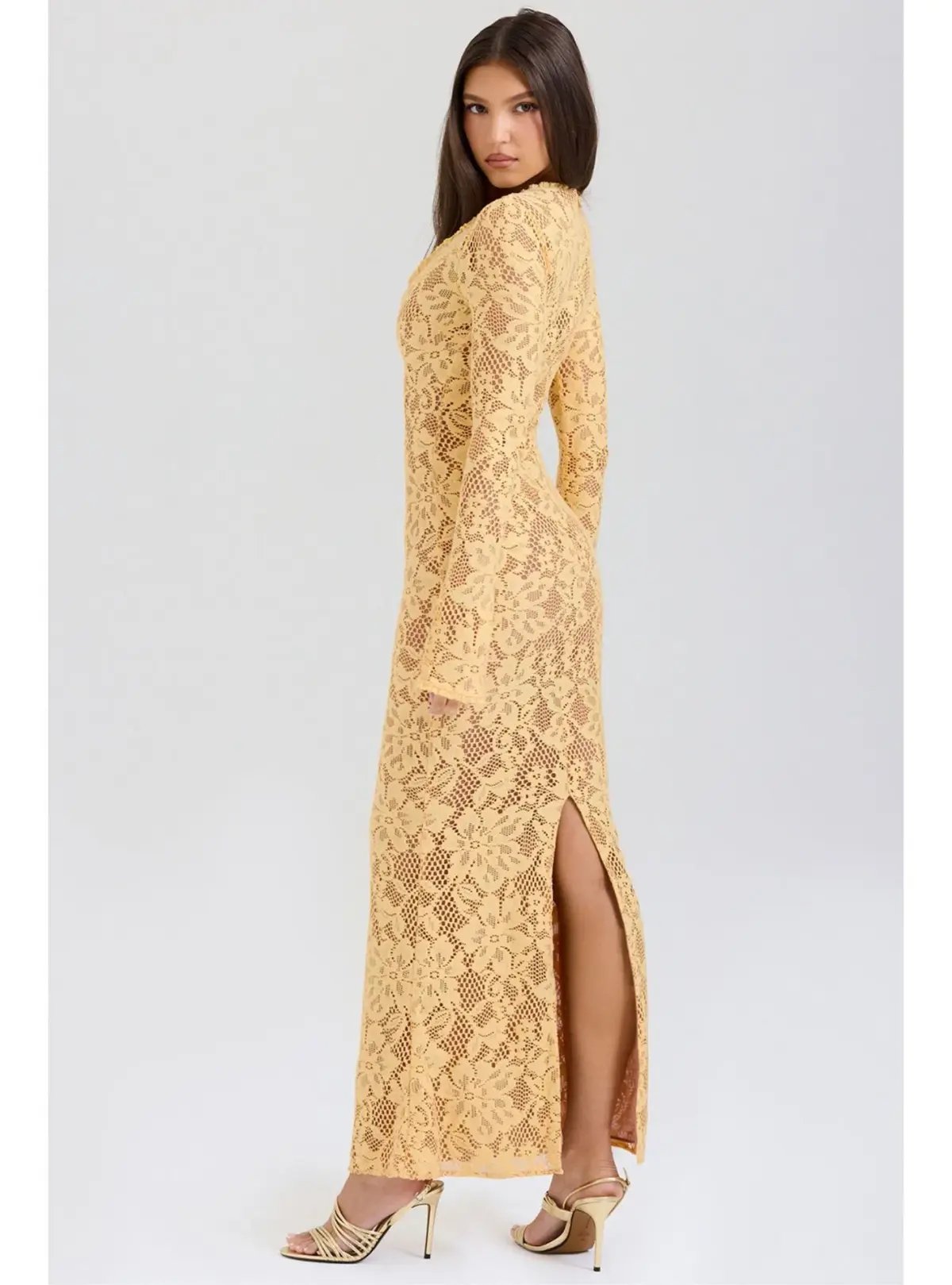 House of CB Indiana Plunge Lace Maxi Dress Apricot Size M / AU 10 photo 3