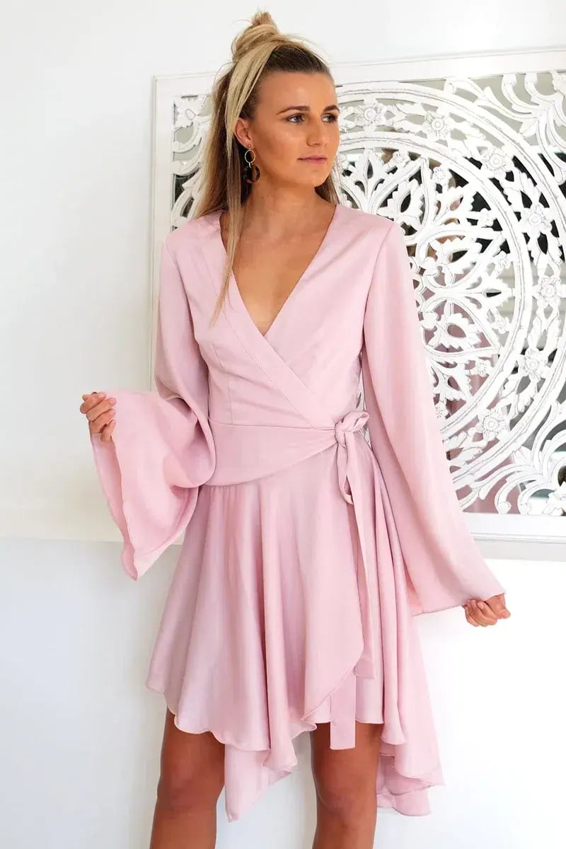 Keepsake Oceans Long Sleeve Wrap Mini Dress Pink Blush Size M / Au 10 photo 2