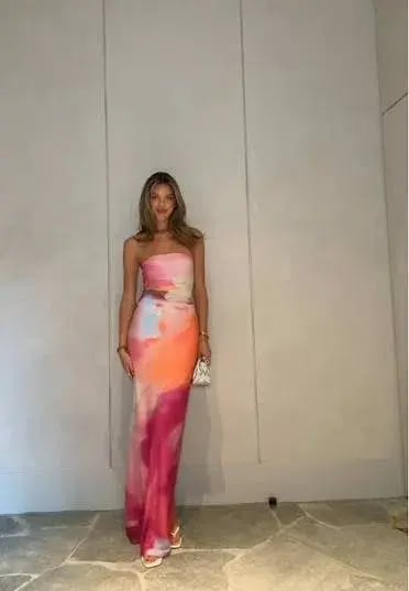 WITH HARPER LU STRAPLESS SLIP MAXI DRESS ABSTRACT ART SIZE XS Aus6-8 photo 5