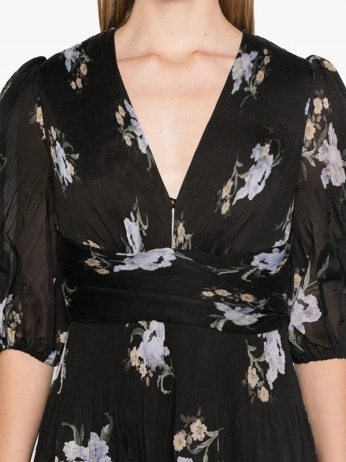 Zimmermann Pleated Midi Dress Black Iris Floral Size 1/ AU 10 photo 4