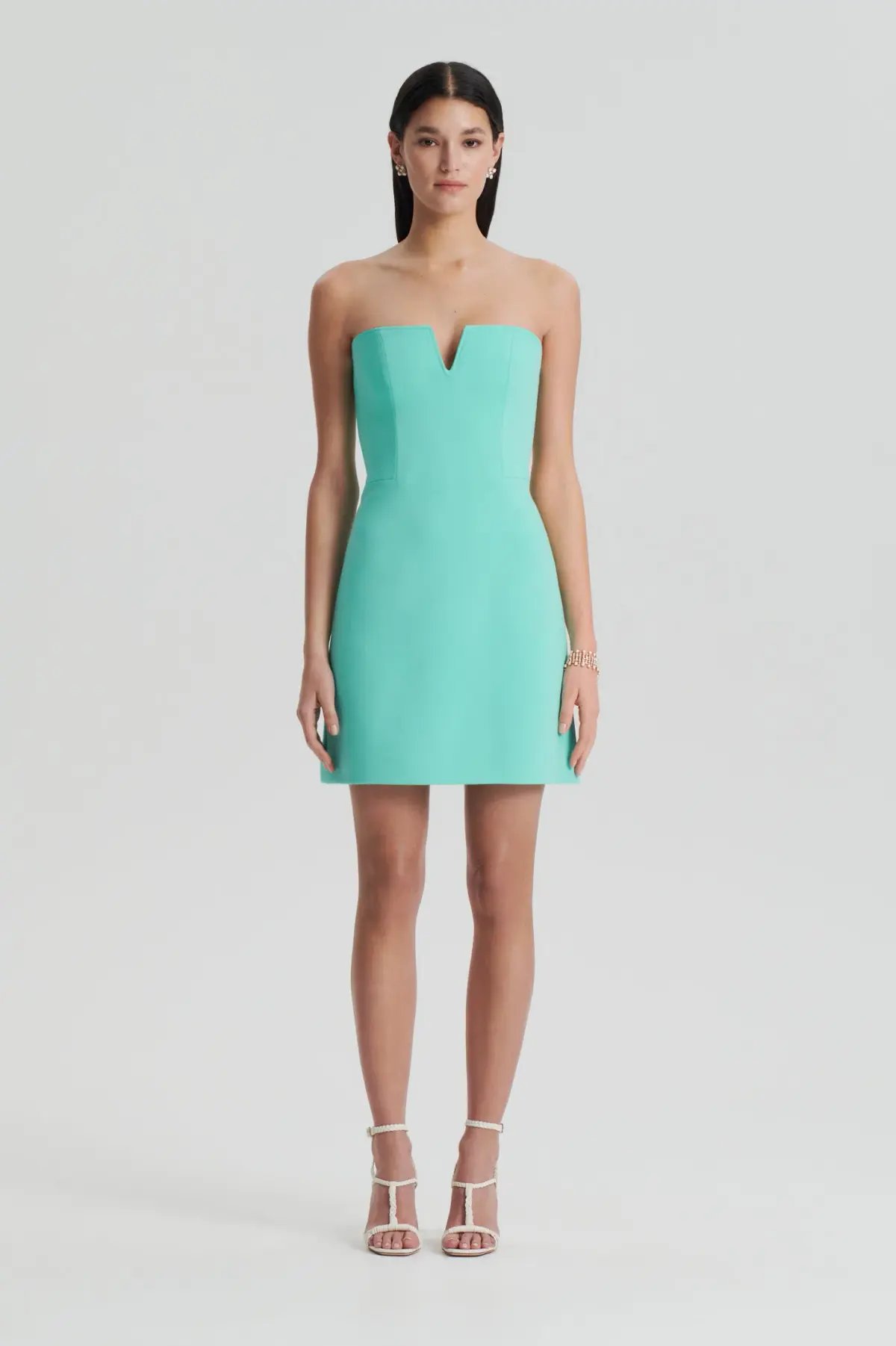 Scanlan Theodore Tailored Bustier Mini Dress and Crop Jacket Set in Turquoise Size 8 photo 2