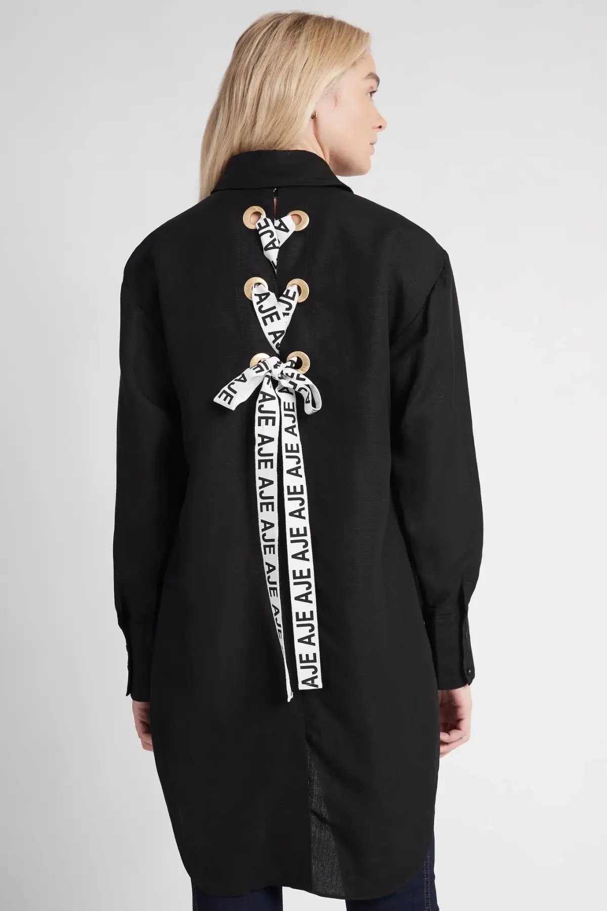 Aje Virtuous Lace-Up Longline Shirt In Black Size 10 photo 4