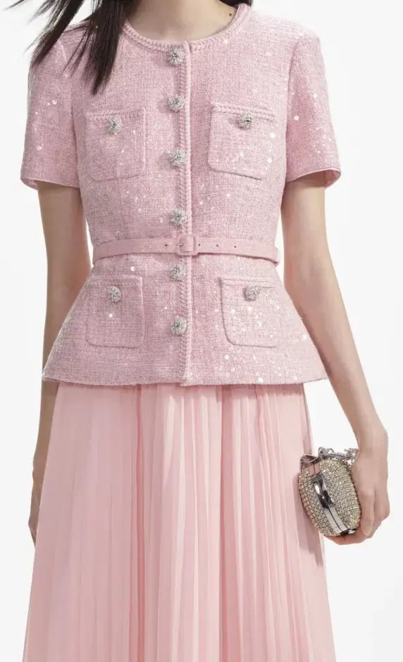 Self Portrait Pink Boucle Midi Dress Size 10 photo 4