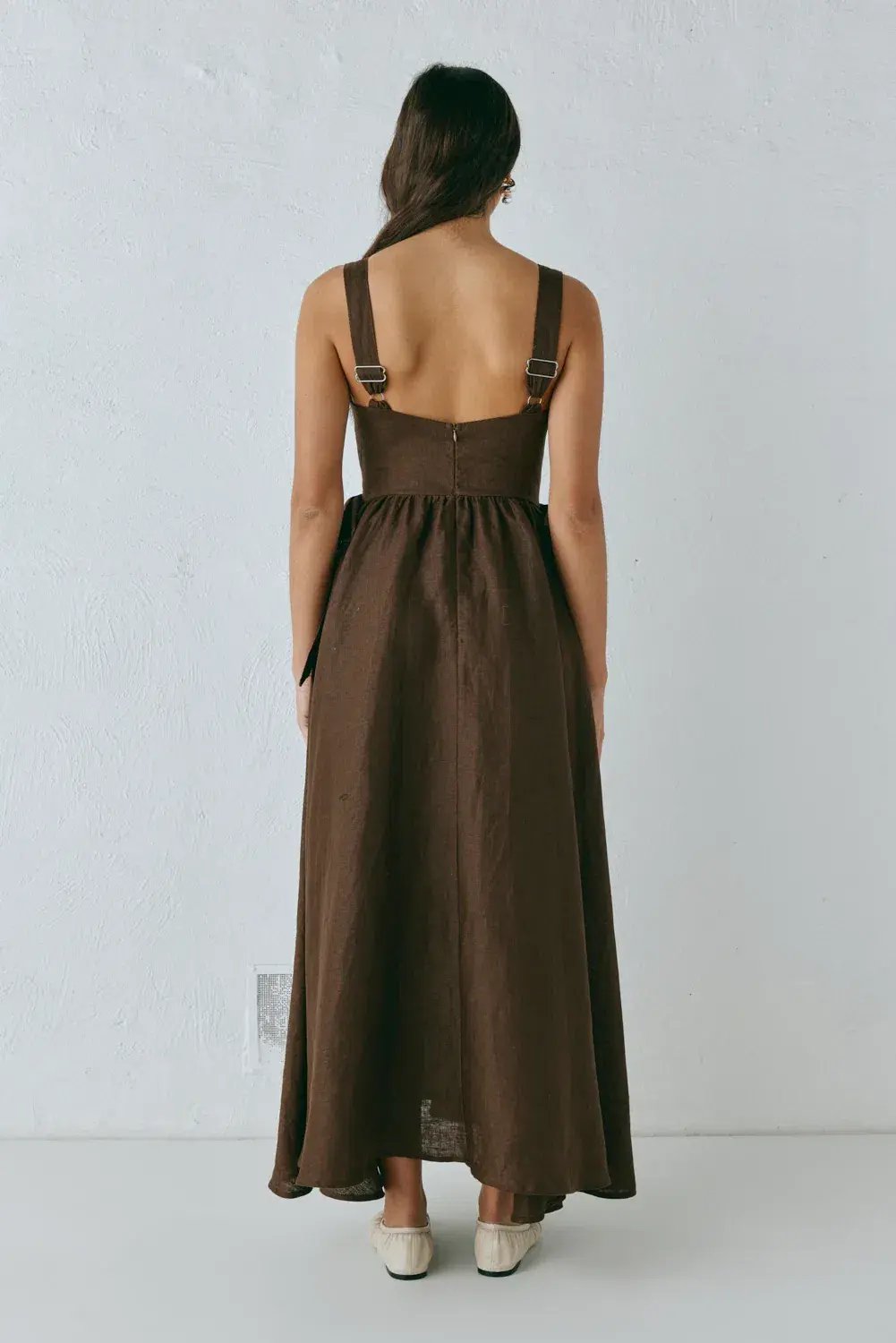 Vrg Grl Daphne Linen Midi Dress Chocolate Size 10-12 photo 3